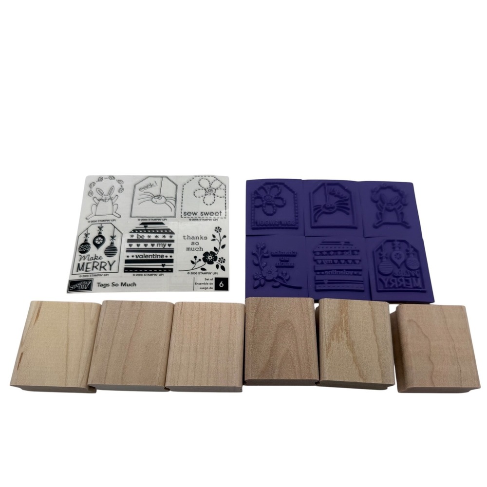 Stampin Up Tags So Much Wood Mount Rubber Stamp Set 6pc Retired 2006 Holiday